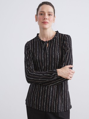 Lc Waikiki Yeni Sezon Bağlamalı Yaka Desenli Bluz