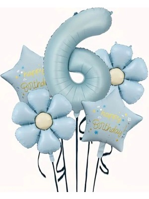 Parti Sürprizi Mavi Happy Birthday 6 Yaş Folyo Balon Set