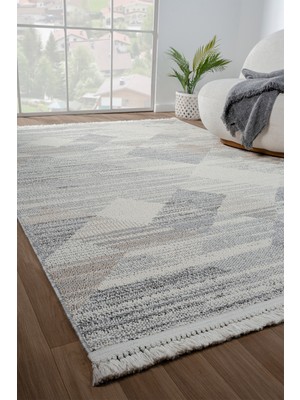 Konfor Bastia 1274 Krem Gri Bej Yumuşak Örgü Modern Dokuma Bukle Halı80x150