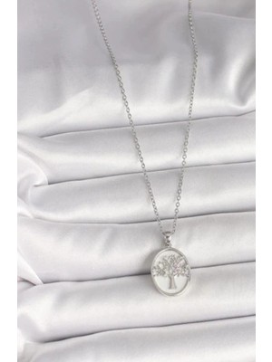 Çelik Gümüş Renkli Hayat Ağacı Kolye