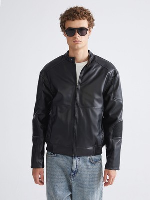 Lc Waikiki Yeni Sezon Rahat Kalıp Biker Yaka Erkek Deri Görünümlü Ceket