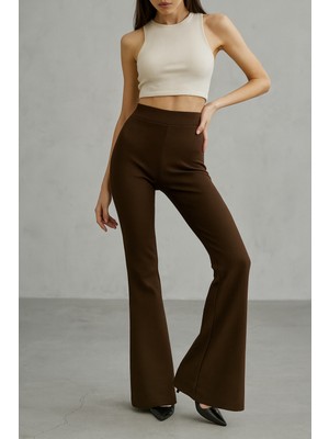 Rich Kadın Kahverengi Soft Touch Fitilli Ispanyol Paça Pantolon