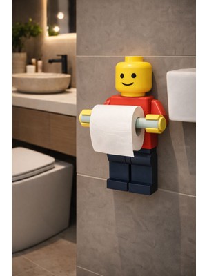 Modu3D LEGO Adam Tasarımlı Tuvalet Kağıdı Tutacağı – Eğlenceli & Dekoratif Banyo Aksesuarı
