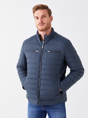 Lc Waikiki Lacivert Dik Yaka Erkek Deri Görünümlü Mont Standart Kalıp L Beden