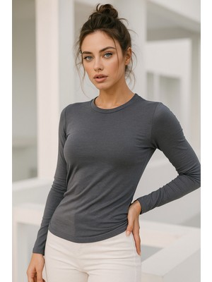Rich Kadın Füme Bisiklet Yaka Uzun Kollu Body
