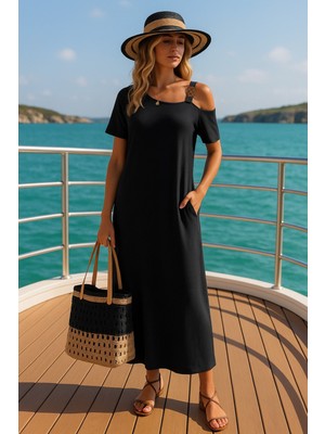 Alpaco Omuz Detay Salaş Kumaşı Kalın Penye Elbise