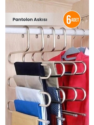 Orvila 6 Adet - 5 Bölmeli Metal Pantolon Askısı - Giysi Eşarp Fular Kıyafet Askısı Düzenleyici Organizer