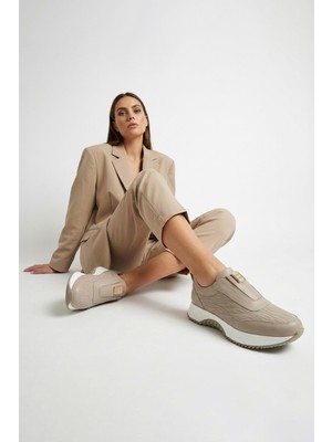 Levarno Niu Taupe Hakiki Deri Kadın Vizon Casual Spor Sneaker Ayakkabı