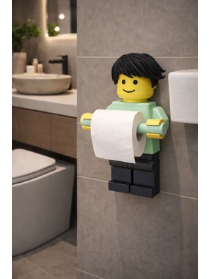 Modu3D LEGO Adam Tasarımlı Tuvalet Kağıdı Tutacağı – Eğlenceli & Dekoratif Banyo Aksesuarı