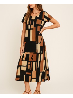 Alpaco Desenli Kısa Kollu Uzun/midi Elbise