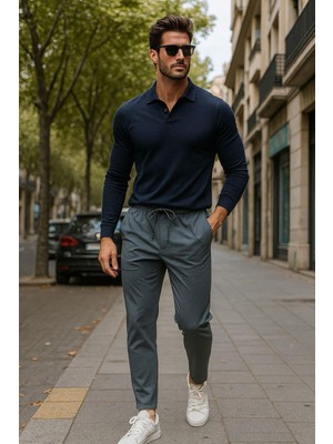 Rich Erkek Gri Slim Fit Modern Kesim Jogger Eşofman Altı - Şık ve Spor Bağcıklı Pantolon