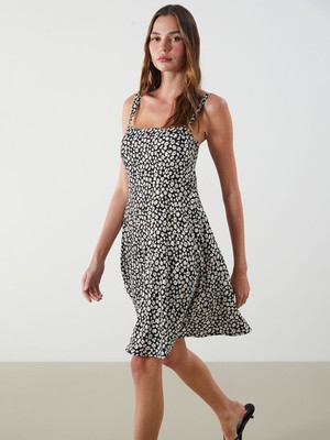 Lc Waikiki Yeni Sezon Çiçekli Askılı Belden Oturtmalı Mini Elbise