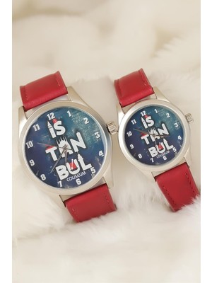 Tp Bordo Renk Deri Kordonlu Istanbul Tasarımlı Sevgili Saatleri - Lisinya