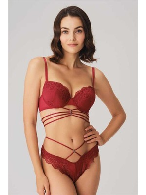 MOTTO10 Butik Balenli Destekli Dolgulu Göbek Detaylı Dantelli Sütyen ve String Takım