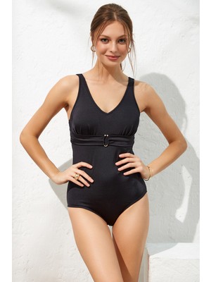 Pierre Cardin Flora V Yaka Aksesuarlı Mayo Siyah 221127