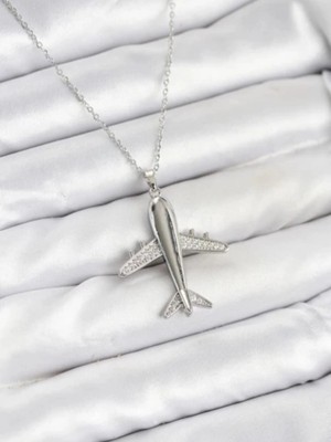 Çelik Gümüş Renk Uçak Kolye