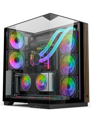 PowerBoost ECLIPSE 8*ARGB Fan Triple Temperli Cam Type-C Mid-T Ahşap Sea View ATX Gaming Siyah Kasa  (JBST-PBA100B)