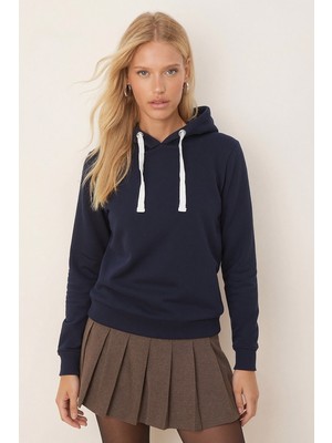 Armonika Kadın Lacivert Içi Şardonlu Kapüşonlu Sweatshirt ARM-26K135014