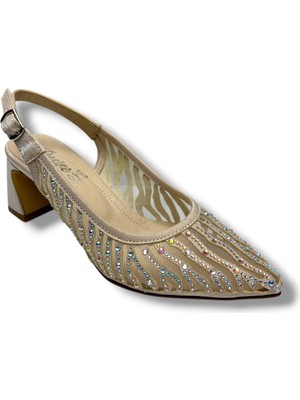 Desire Shoes Desire 343-26 Saten Simli Taşlı Kısa Kalın Topuk Kadın Abiye Ayakkabı 6,5cm