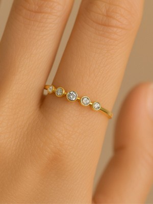 Oroline Kuyumculuk 14 Ayar Altın 5 Taşlı Minimal Kadın Yüzük