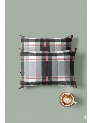 More Home Kapaklı Yastık Kılıfı (2 Adet) 50 x 70 cm Ekose