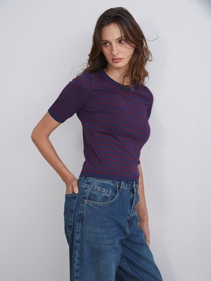 Lc Waikiki Yeni Sezon Bisiklet Yaka Çizgili Kadın Triko Kazak