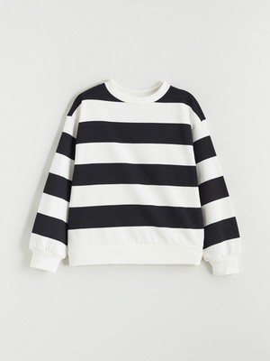 Lc Waikiki Yeni Sezon Bisiklet Yaka Çizgili Kız Çocuk Kalın Sweatshirt