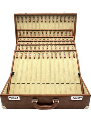 Sezgin Kutu ve Aksesuar Tesbih ve Kolye Çantası 85 Li Lüks Şifreli Rugan Deri Taba