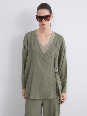 Lc Waikiki Yeni Sezon Kruvaze Yaka Dokulu Müslin Kadın Kimono