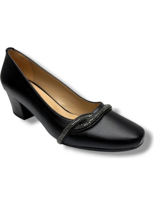 Nur Rose 8696-26 Parlak Baskı Deri Şerit Taşli Kalın Topuk Kadın Ayakkabı 38-42