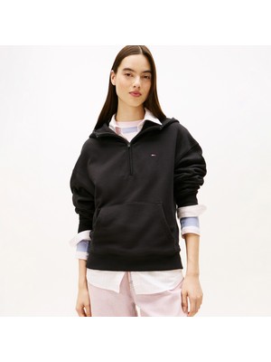 Tommy Hilfiger Bxy S-Flag 1/4 Zip Kadın Siyah Sweatshirt.bds