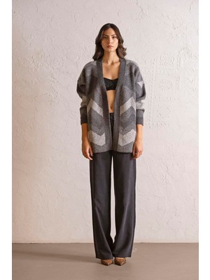 ZERO ZERO THREE NINE Oversize Desenli Kadın Hırka