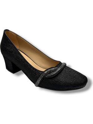 Nur Rose 8696-26 Çizgili Baskı Deri Şerit Taşli Kalın Topuk Kadın Ayakkabı