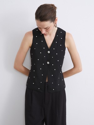 Lc Waikiki Yeni Sezon V Yaka Taşlı Kadın Triko Yelek