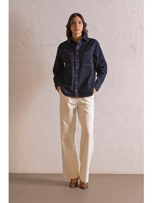 ZERO ZERO THREE NINE Oversize Çıtçıtlı Denim Kadın Gömlek