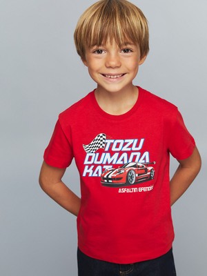 Lc Waikiki Yeni Sezon Bisiklet Yaka Baskılı Erkek Çocuk Tişört