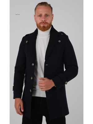 Bran Çıkarılabilir Örme Yaka Apoletli Kaşe Kaban