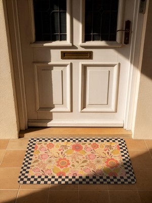 Cotto Home Cocojoy PJ006A Damalı Çiçek Desenli Kalın Kaymaz Taban Nem Alıcı Şık Tasarım Kapı Önü Paspası