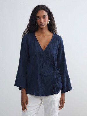 Lc Waikiki Yeni Sezon Kruvaze Yaka Dokulu Müslin Kadın Kimono