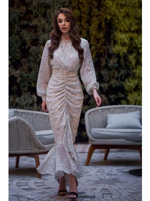 Etiler Collection Bej Balık Şifon Elbise