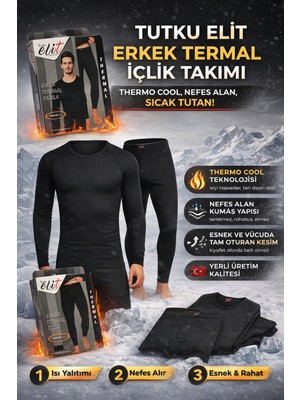 Tutku Elit Erkek Siyah Termal Içlik Takımı Alt Üst – Nefes Alan, Sıcak Tutan Thermo Cool Teknolojisi