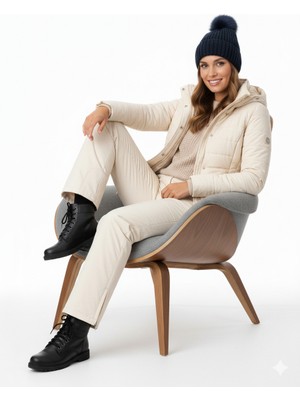 Ottoland Kadın Kışlık Kalın Ponponlu Bere Pamuklu Katlamalı Sıcak Tutar Esnek Rüzgar Geçirmez Rahat