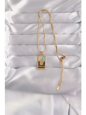 Bsre Gold Renk Karışık Mineli El Figür Tarot Kolye (316L Çelik)
