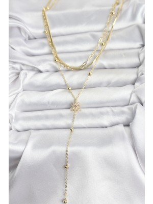 Bsre Pirinç Kutup Yıldızlı 3'lü Kombin Y Kadın Kolye (Gold Renk)