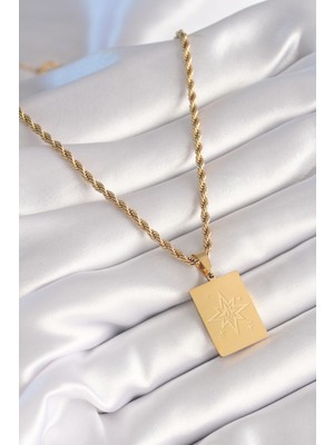 Bsre Gold Renk Burgu Zincir Kutup Yıldızı Figürlü Kadın Kolye (316L Çelik)