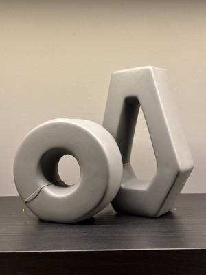 NuN Studio Mat Siyah Modern Geometrik Dekoratif Vazo - Obje Seti (2’li)