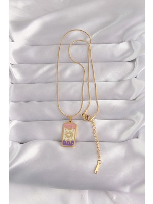 Bsre Gold Renk Karışık Mineli Ay Figür Tarot Kolye (316L Çelik)