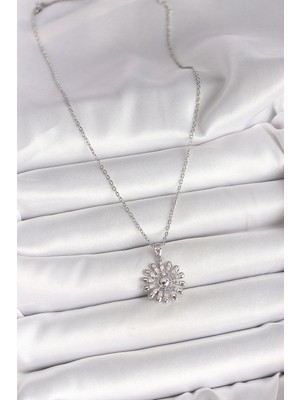 Bsre Gümüş Renk Zincir Güneşli Kadın Kolye (316L Çelik)