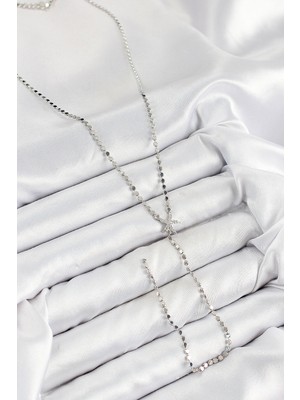 Bsre Pirinç Zirkon Taşlı Ezme Zincirli Deniz Yıldızı Y Kolye (Gümüş Renk)