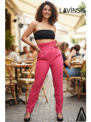 Lavinsis Toka Detaylı Yüksek Bel Dar Paça Pile Detaylı Şık Pantolon